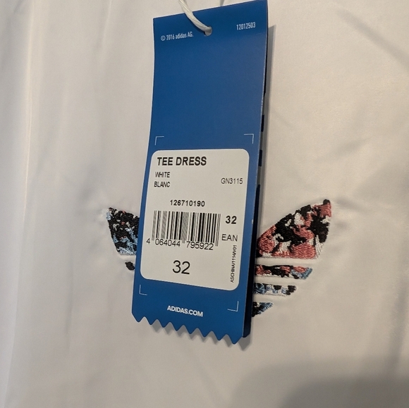 New Adidas Womens Dress White Short Sleeve Originals T Shirt Drawstring NWT - Picture 4 of 6